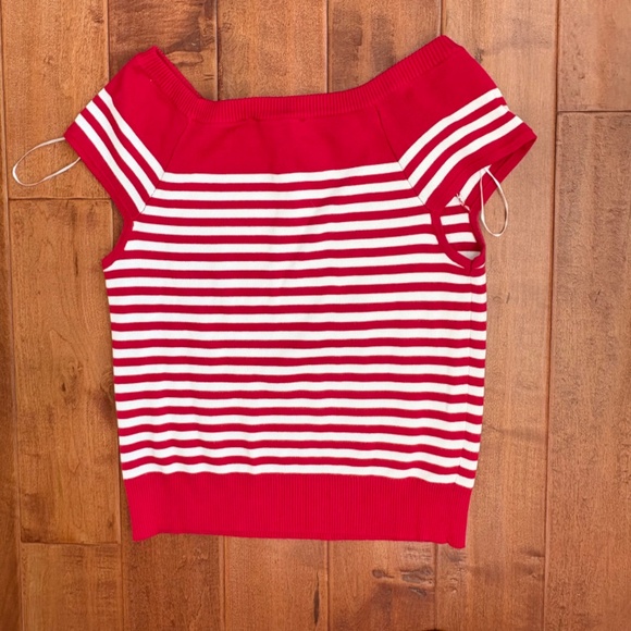 Tommy Hilfiger Striped Cap-Sleeve Sweater Womens Size L Red/White - Picture 5 of 7